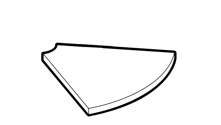 Topblad curved 60, 90x68x2 cm